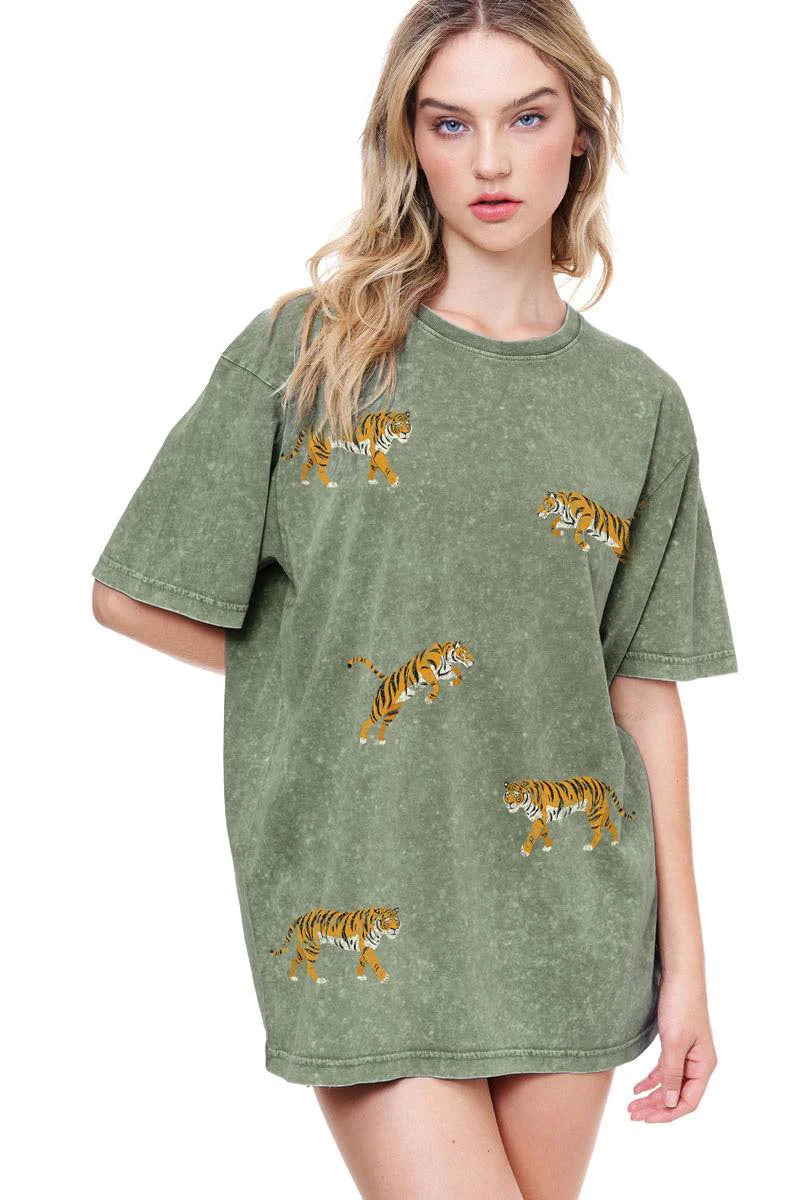 Roar Tiger Print Green Tee