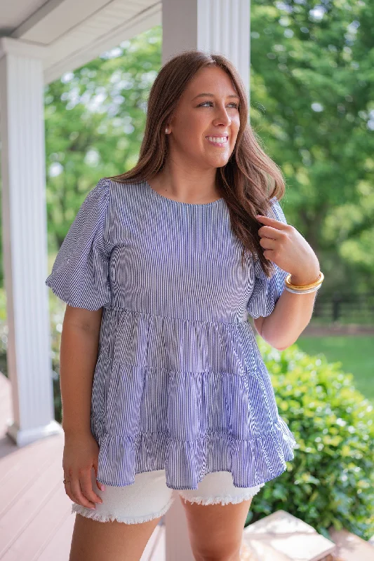 Striped Inspiration Blue Tiered Top