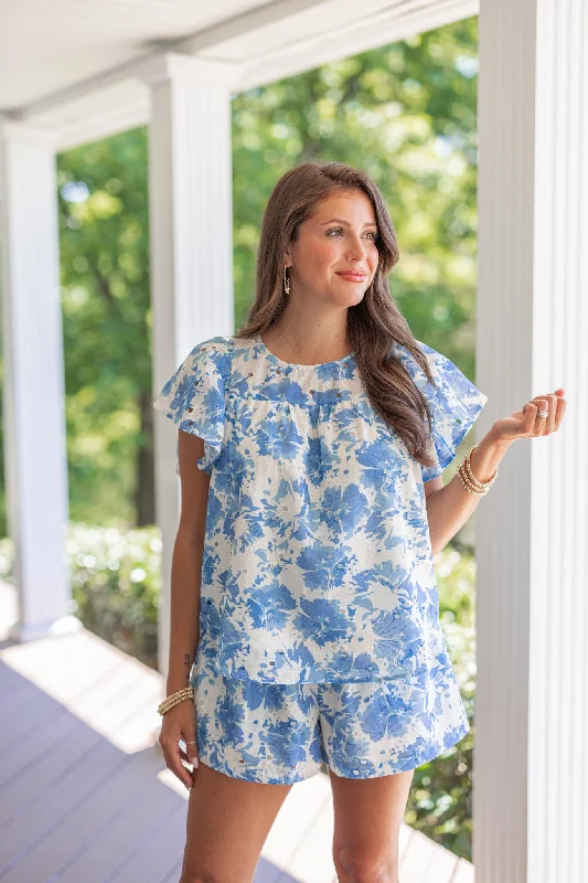 Floral Sweetheart Blue Babydoll Top