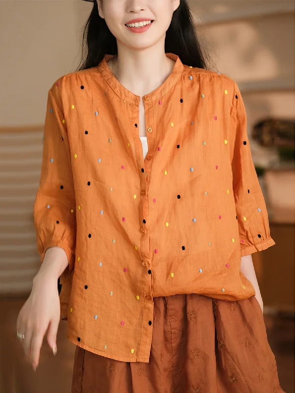 Summer Artsy Colorful Dot Button-up Ramie Shirt