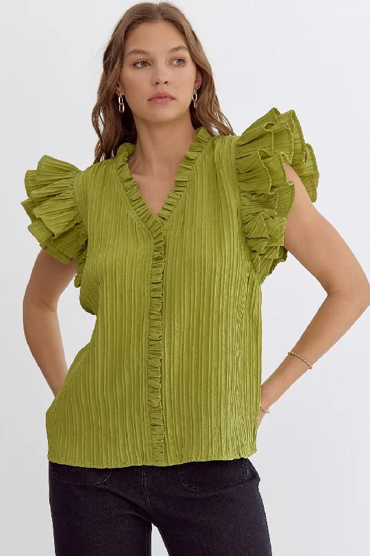 Ruffled Promises Avocado Textured Top