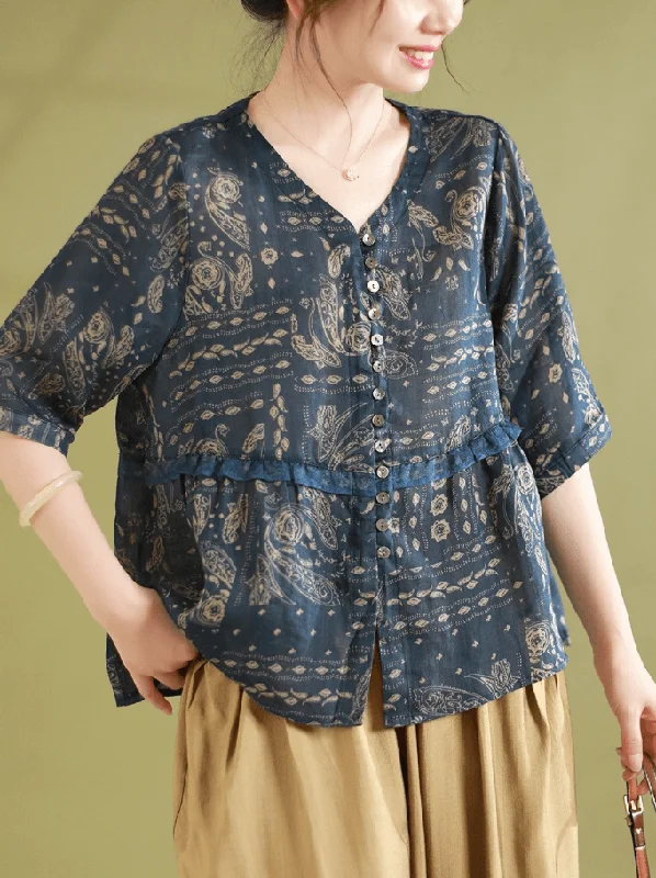 Loose Casual Retro Essential Ramie Summer Tops