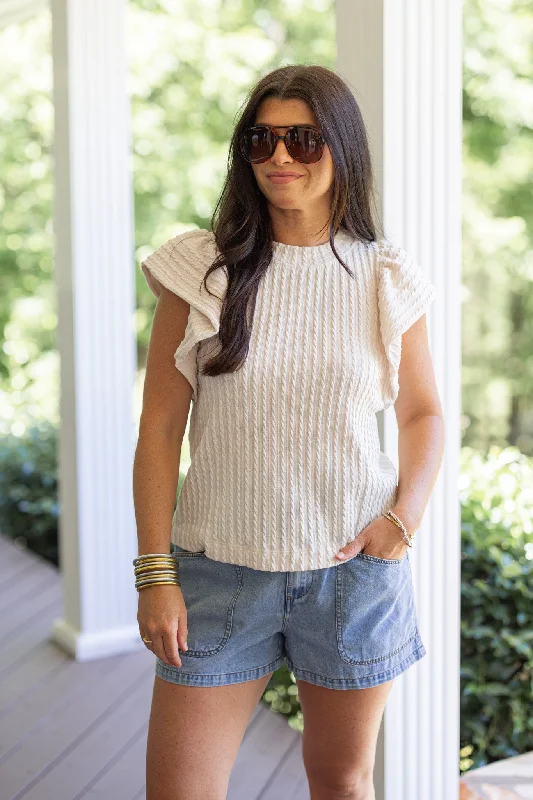 Summer Flutter Ivory Textured Top