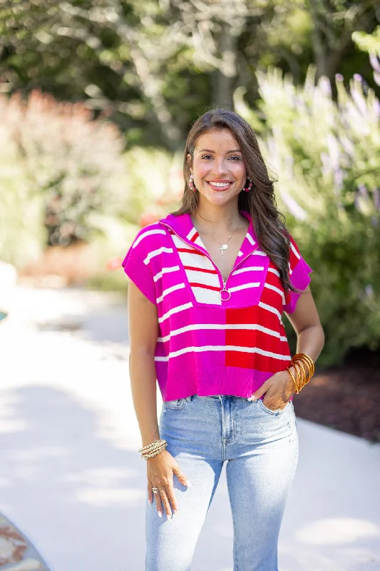 The Colorblock Stripe Pink Top