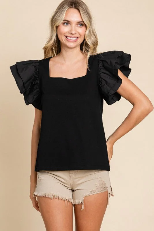 Ruffle Season Off Black Top