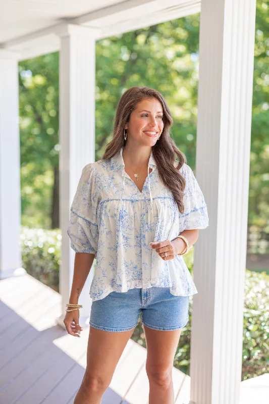 Delicate Florals Blue Babydoll Top