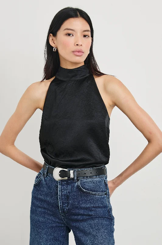 LEAH TOP - BLACK CRINKLE