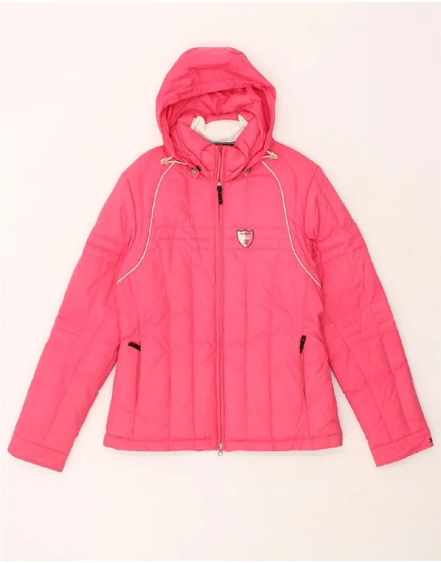 TOMMY HILFIGER Womens Hooded Padded Jacket IT 40 Small Pink Nylon