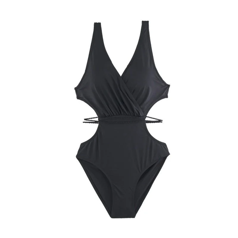 Black Cutout Waist Enhancing Monokini By Sinderella