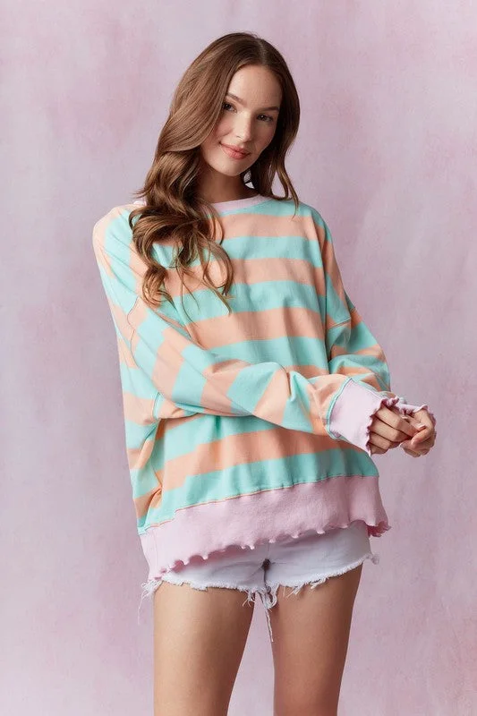 Stripe Terry Top with Lettuce Rib