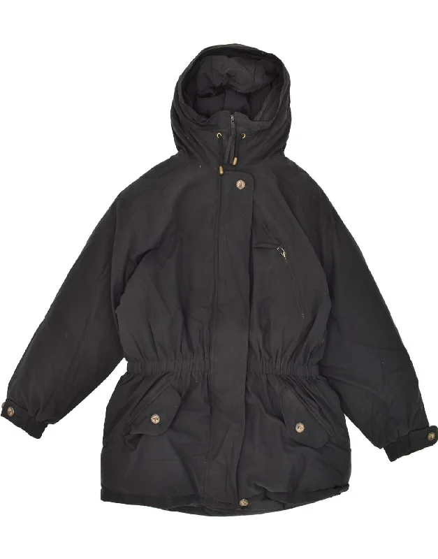 EDDIE BAUER Womens Hooded Padded Coat UK 16 Large Black Polyester