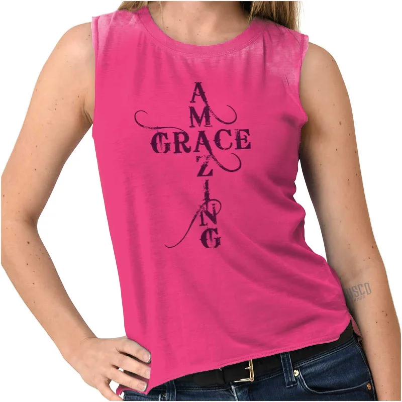 Amazing Grace Script Junior Muscle T-shirt