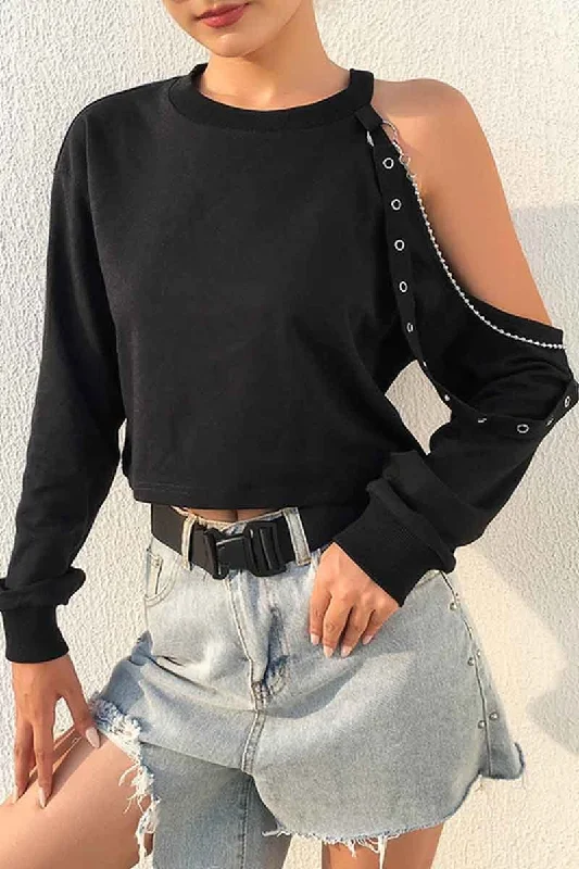 CityHottie Long-sleeve Loose Off-shoulder T-shirt