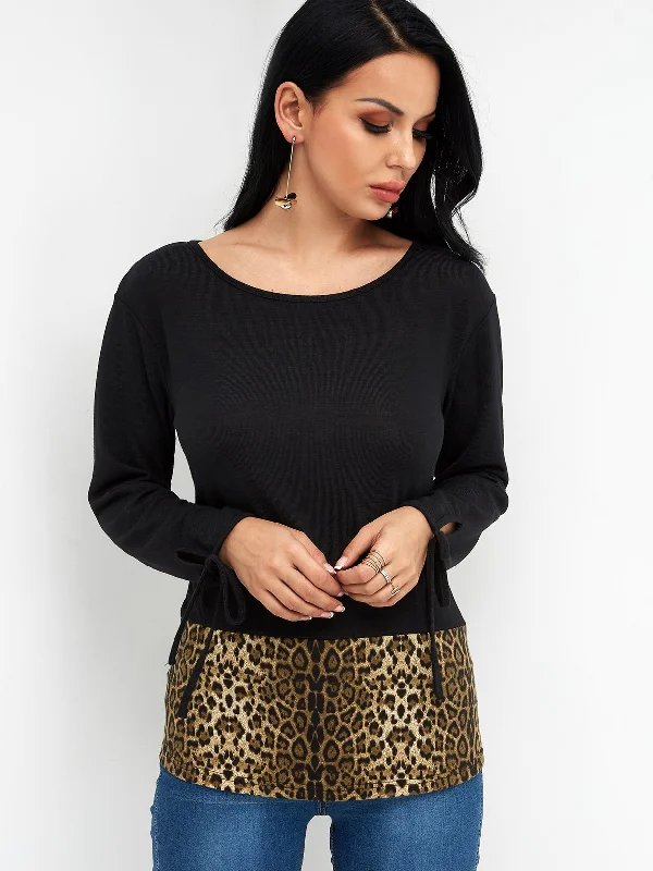 Custom Scoop Neck Leopard Long Sleeve T-Shirts