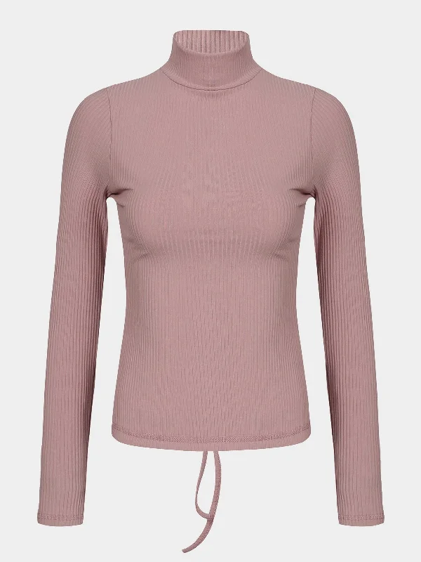 Custom High Neck Long Sleeve Pink T-Shirts