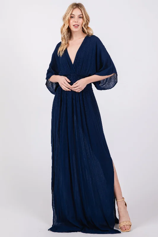 Navy Lightweight Deep V-Neck Maxi Dress