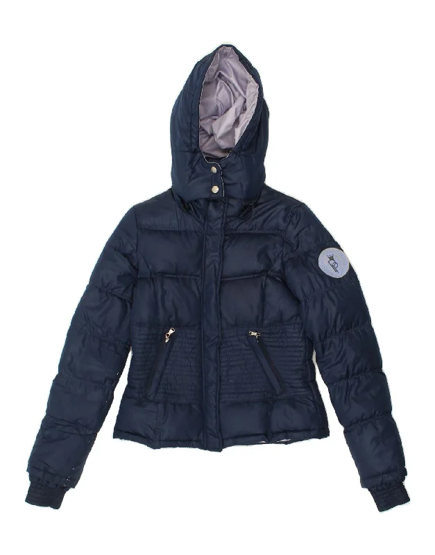 PATRIZIA PEPE Womens Hooded Padded Jacket IT 40 Small Navy Blue Polyester