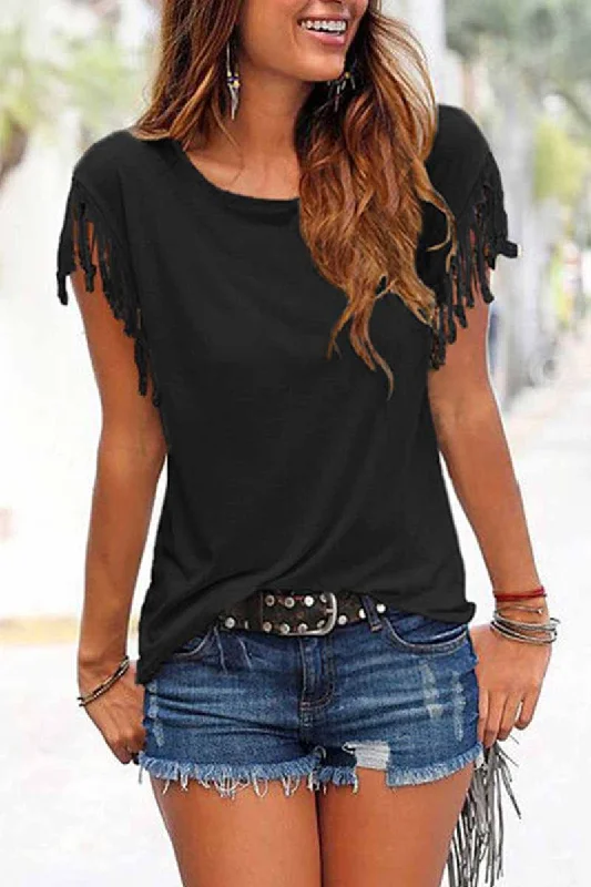 CityHottie Short-sleeve Loose Tassel T-shirt