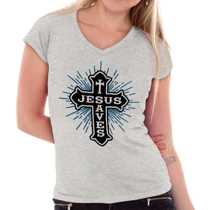 Jesus Saves Junior Fit V-Neck T-Shirt