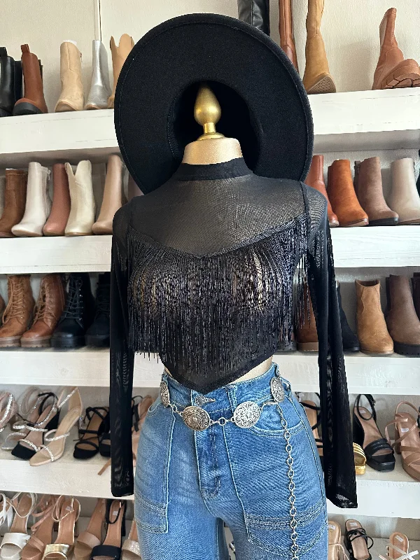 Mesh Black Fringe Top