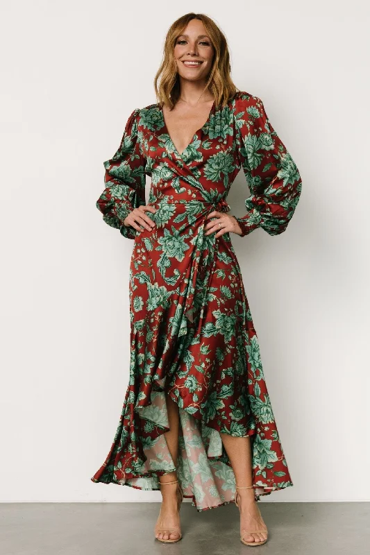 Lavinia Ruffle Maxi Dress | Rust + Green Floral