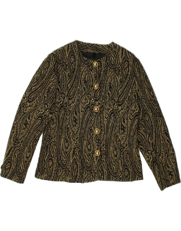 CARLA CARINI Womens 5 Button Blazer Jacket UK 18 XL Black Paisley