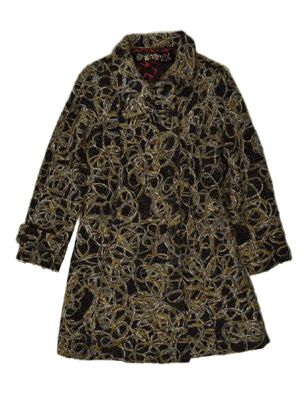 DESIGUAL Womens Abstract Pattern Overcoat EU 42 Large Grey Acrylic