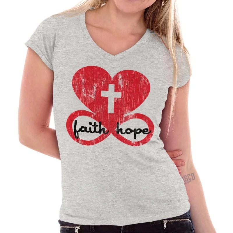 Love Faith Hope Junior Fit V-Neck T-Shirt