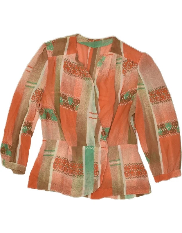 VINTAGE Womens 1 Button Blazer Jacket UK 14 Medium Orange Colourblock