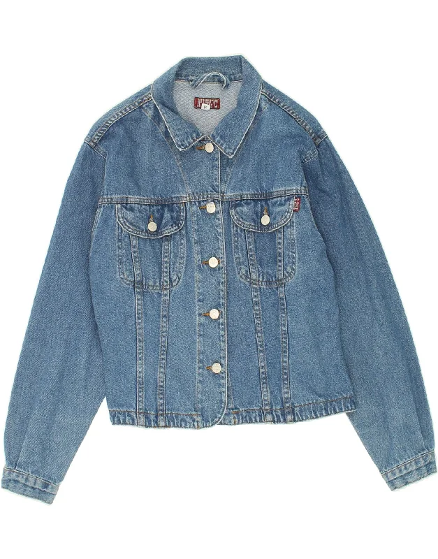 VINTAGE Womens Denim Jacket UK 14 Medium Blue Cotton