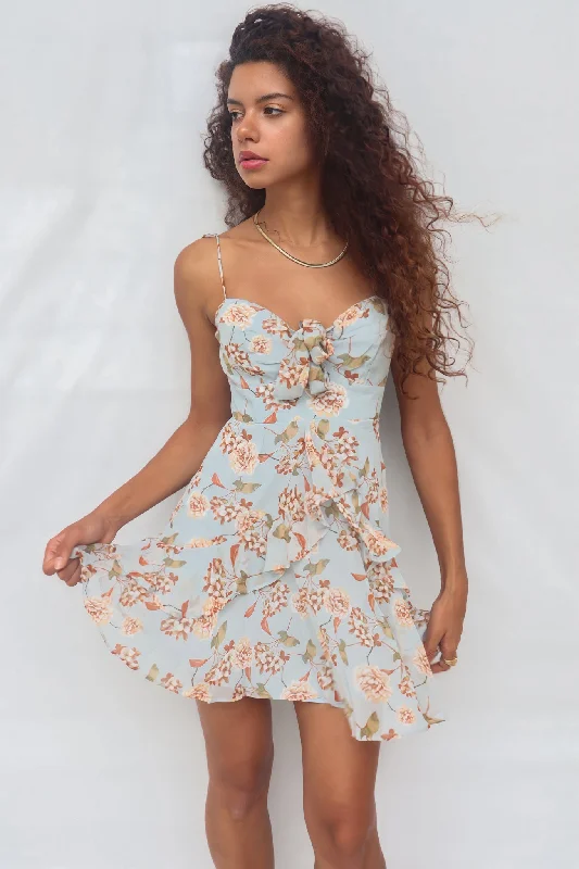 Diddie Mini Dress - Blue/Orange Floral