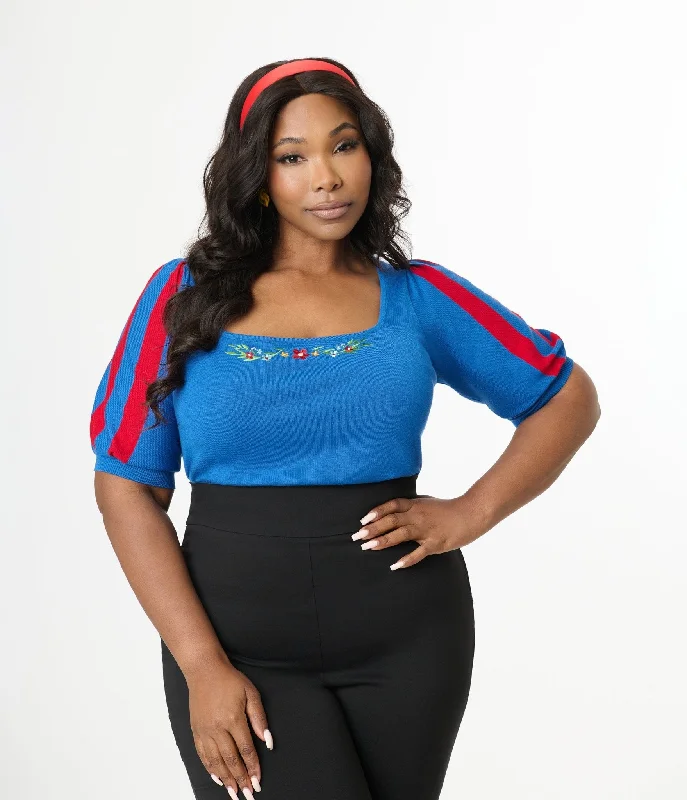 Disney's Snow White Collection by Unique Vintage Plus Size Royal Blue & Red Short Sleeve Sweater