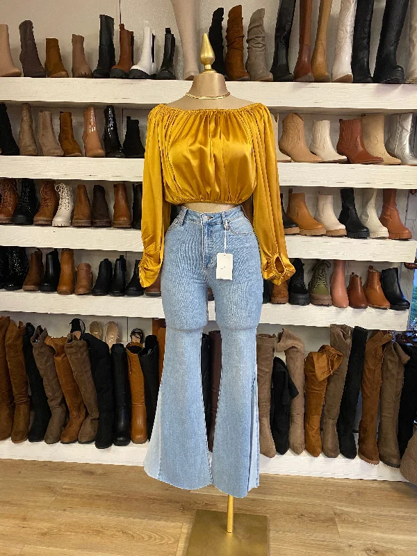 Yellow Off-Shoulder Bell Sleeve Top