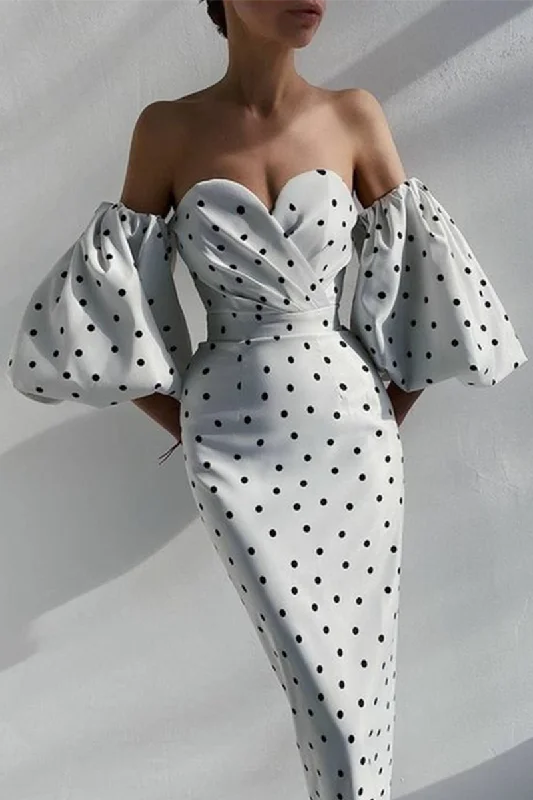 Fashion Elegant Polka Dot Slit Fold Strapless Pencil Skirt Dresses