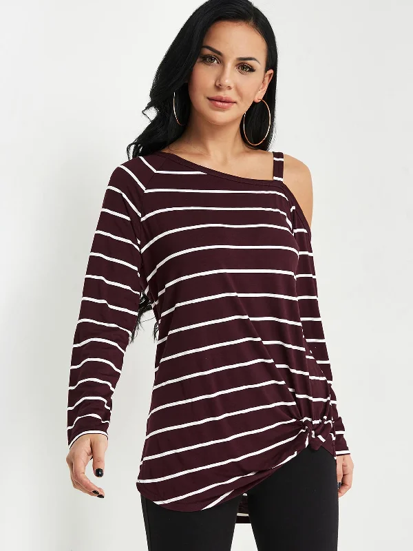 Custom One Shoulder Cut Out Twist Long Sleeve Burgundy Top