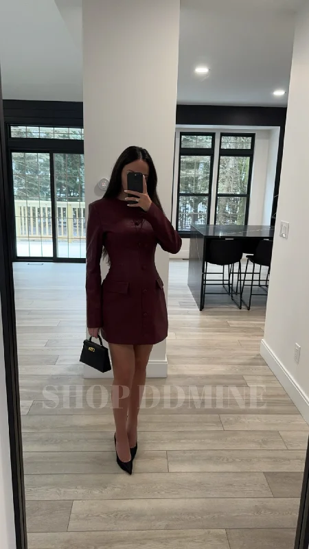 BAILA BURGUNDY VEGAN LEATHER BLAZER MINI DRESS