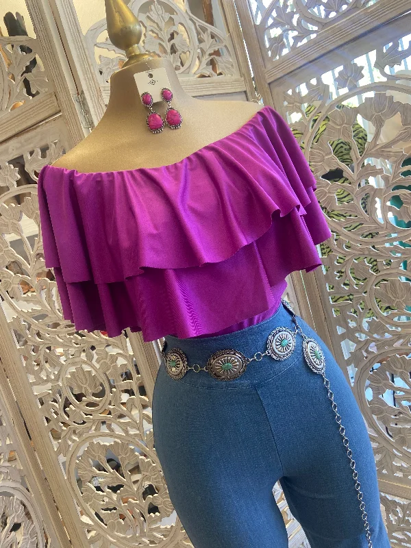 Magenta Ruffled Off Shoulder Top