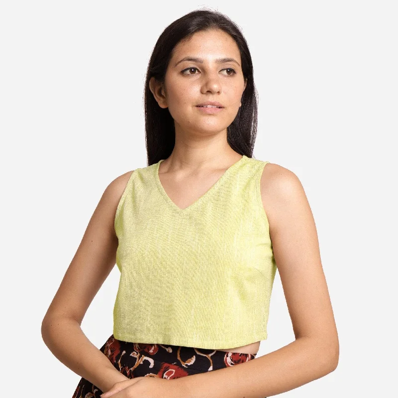 Lemon Yellow Yarn Dyed 100% Cotton Crop Top