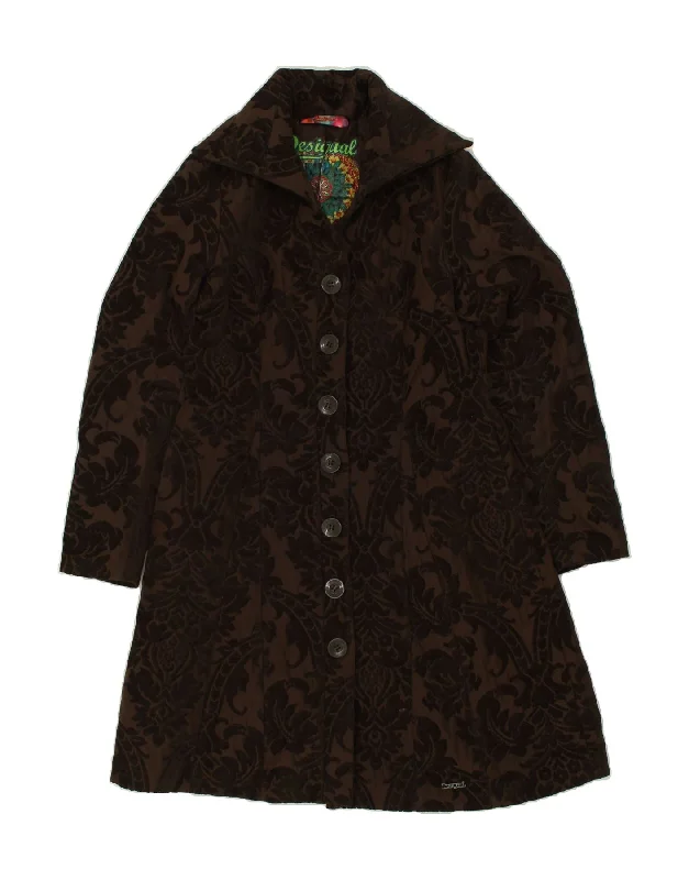 DESIGUAL Womens Overcoat IT 42 Medium Brown Floral Polyester