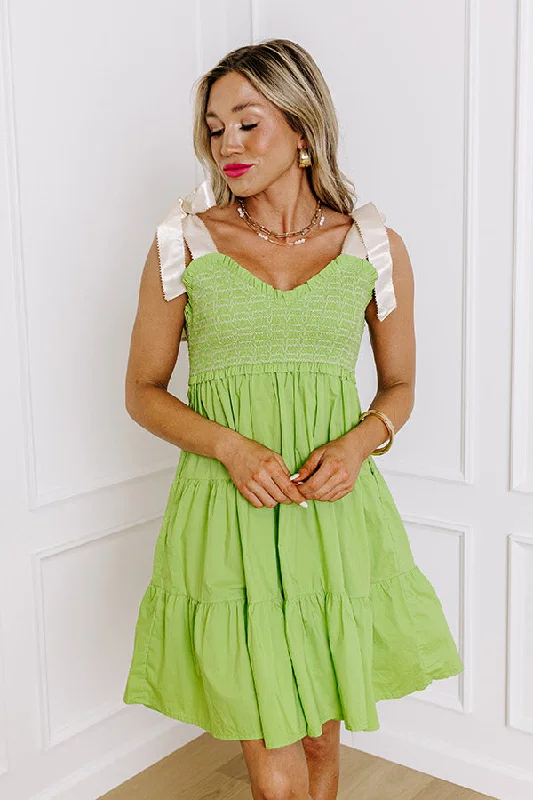 Total Crush Smocked Mini Dress in Lime