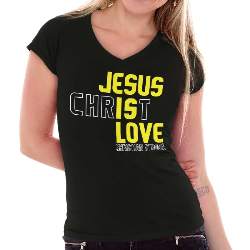 Jesus Christ Love Junior Fit V-Neck T-Shirt