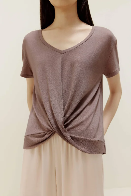 Short Sleeve Drape-Front Sweater