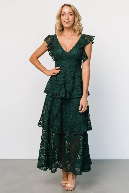 Margot Lace Tiered Maxi Dress | Deep Emerald