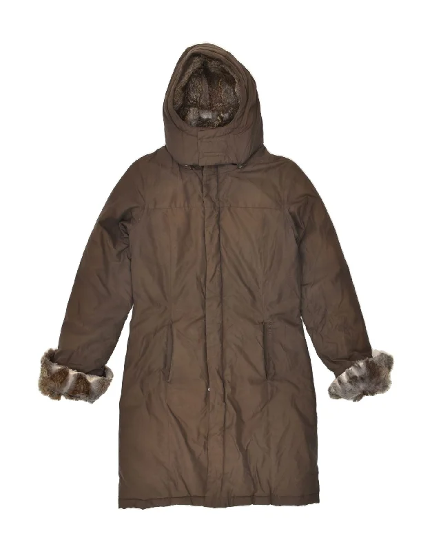 WOOLRICH Womens Hooded Padded Coat UK 6 XS Brown Polyamide