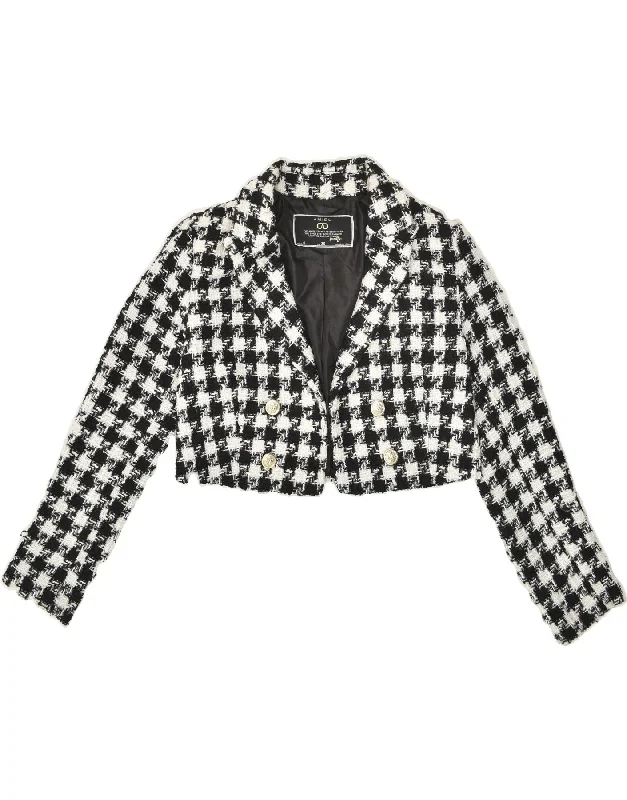 AMISU Womens Crop Blazer Jacket EU 36 Small Black Check Polyester