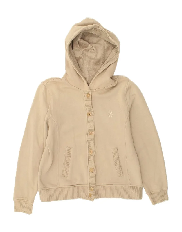 CONTE OF FLORENCE Womens Hooded Bomber Jacket UK 16 Large Beige Cotton