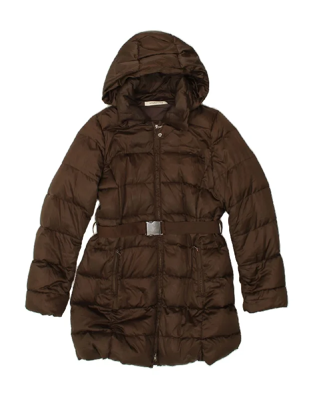 MARELLA Womens Hooded Padded Coat UK 16 Large Brown Nylon