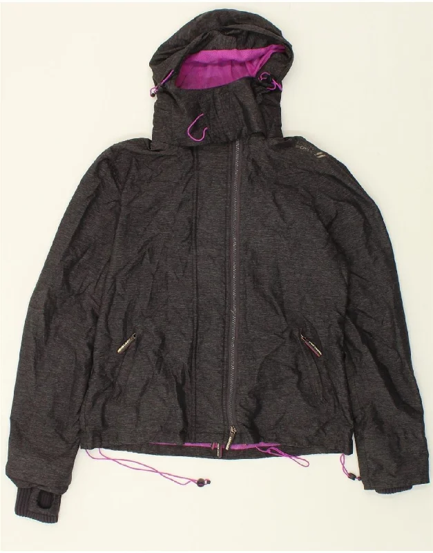 SUPERDRY Womens Hooded Windbreaker Jacket UK 16 Large Grey Polyester