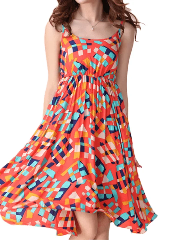 Bohemian Women Strap Flower Pattern Printing Beach A-Line Dress