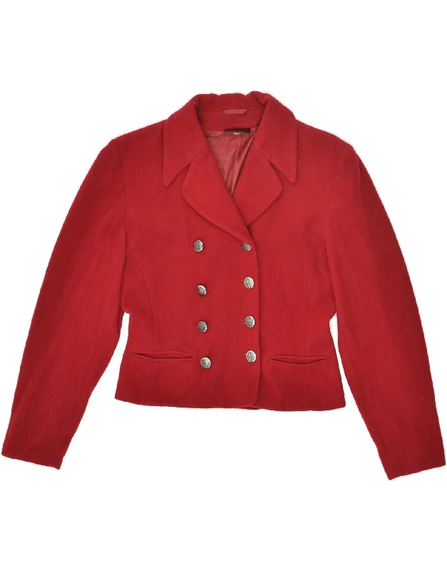 VINTAGE Womens Crop Double Breasted Blazer Jacket UK 12 Medium Red